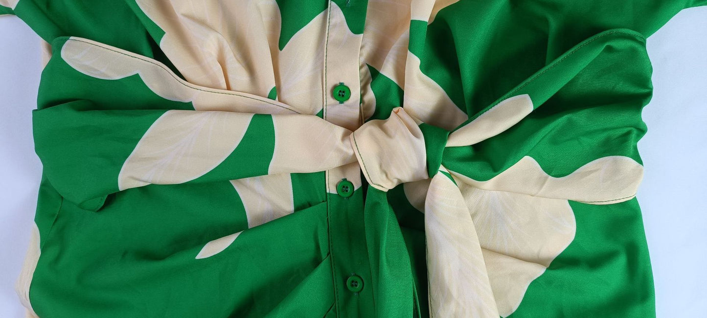 Robe-Chemise Femme à Imprimé, Col à Revers et Taille Haute, Manches Courtes