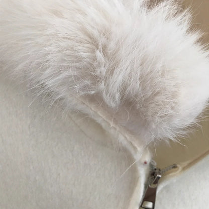 Cardigan haut de gamme pour femme à capuche, tricoté avec col en fourrure.