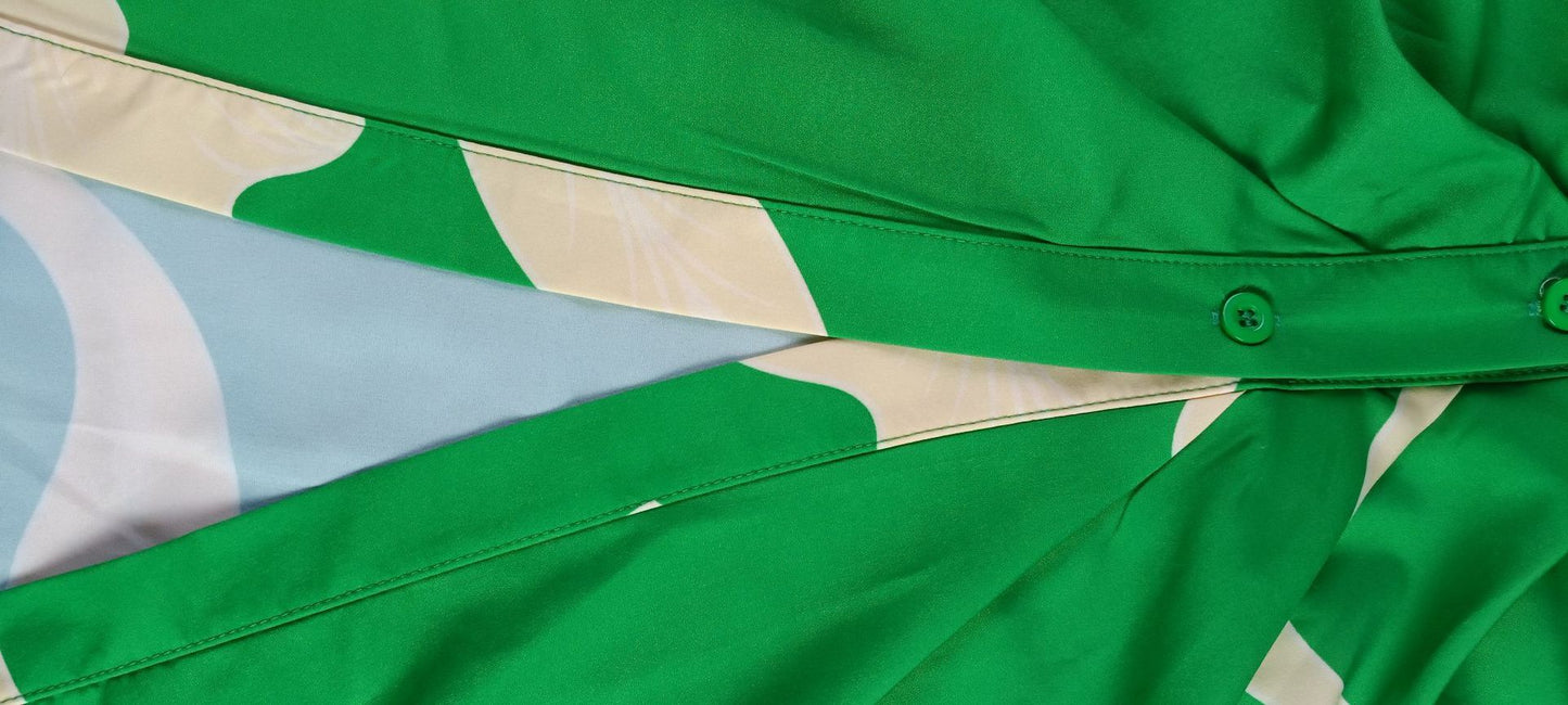 Robe-Chemise Femme à Imprimé, Col à Revers et Taille Haute, Manches Courtes